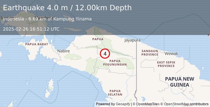 Earthquake PAPUA, INDONESIA (4.0 m) (2025-02-26 16:51:12 UTC)