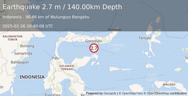 Earthquake SULAWESI, INDONESIA (2.7 m) (2025-02-26 20:40:08 UTC)