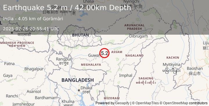 Earthquake ASSAM, INDIA (5.3 mb) (2025-02-26 20:55:37 UTC)