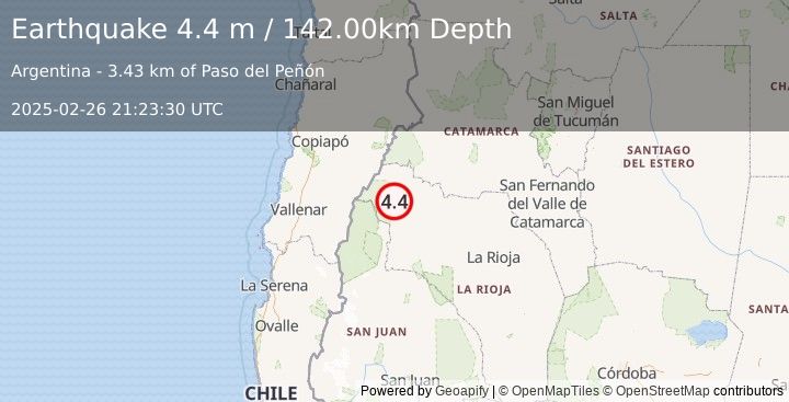 Earthquake LA RIOJA, ARGENTINA (4.4 m) (2025-02-26 21:23:30 UTC)