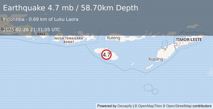 Earthquake SUMBA REGION, INDONESIA (4.7 mb) (2025-02-26 21:31:05 UTC)