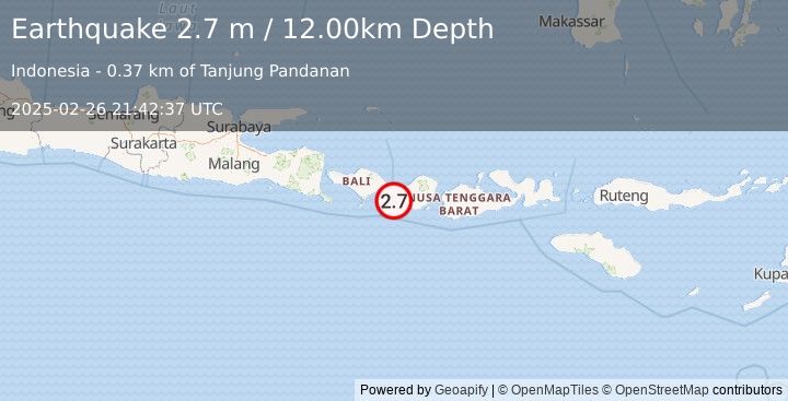 Earthquake BALI REGION, INDONESIA (2.7 m) (2025-02-26 21:42:37 UTC)