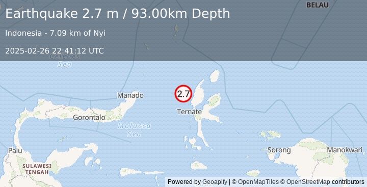 Earthquake HALMAHERA, INDONESIA (2.7 m) (2025-02-26 22:41:12 UTC)