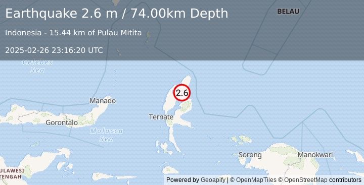 Earthquake HALMAHERA, INDONESIA (2.6 m) (2025-02-26 23:16:20 UTC)