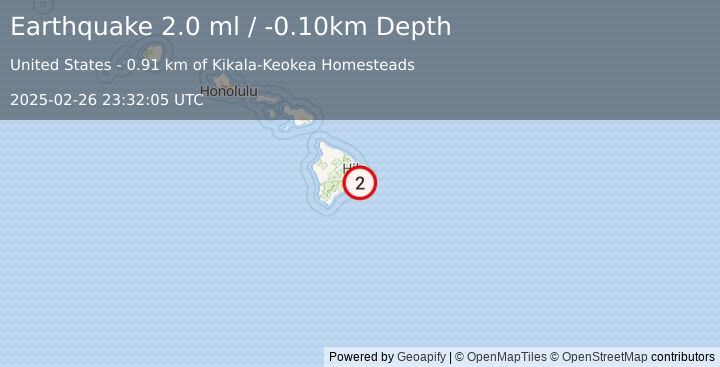 Earthquake HAWAII REGION, HAWAII (2.0 ml) (2025-02-26 23:32:05 UTC)