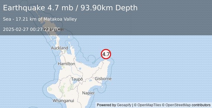 Earthquake OFF E. COAST OF N. ISLAND, N.Z. (4.7 mb) (2025-02-27 00:27:23 UTC)