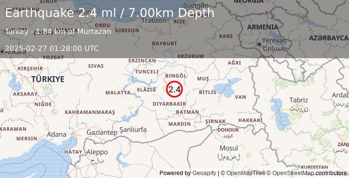 Earthquake EASTERN TURKEY (2.4 ml) (2025-02-27 01:28:00 UTC)