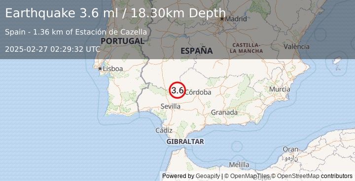 Earthquake SPAIN (3.6 ml) (2025-02-27 02:29:32 UTC)