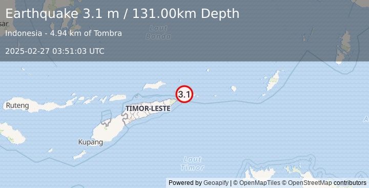 Earthquake EAST TIMOR REGION (3.1 m) (2025-02-27 03:51:03 UTC)