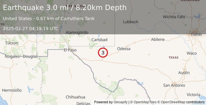 Earthquake WESTERN TEXAS (3.0 ml) (2025-02-27 04:19:19 UTC)