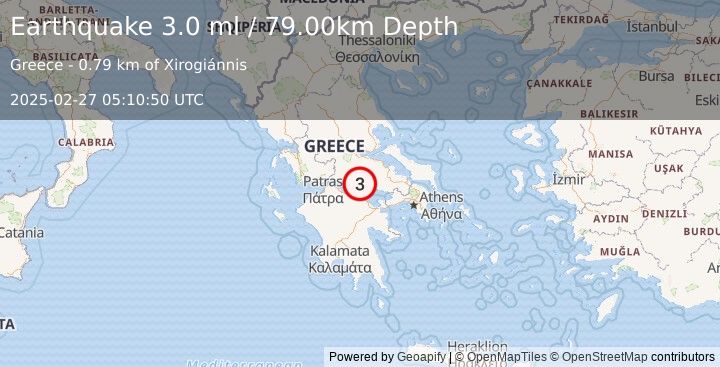 Earthquake GREECE (3.0 ml) (2025-02-27 05:10:50 UTC)