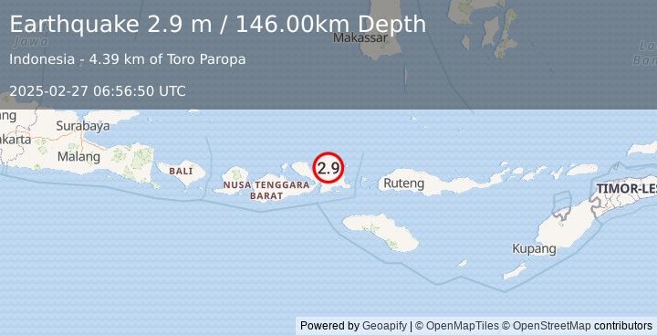 Earthquake SUMBAWA REGION, INDONESIA (2.9 m) (2025-02-27 06:56:50 UTC)