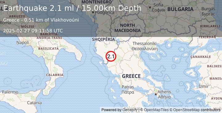 Earthquake GREECE (2.1 ml) (2025-02-27 09:11:58 UTC)