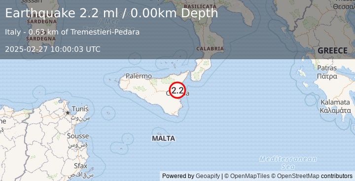 Earthquake SICILY, ITALY (2.2 ml) (2025-02-27 10:00:03 UTC)