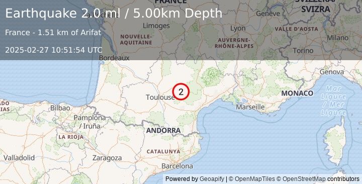 Earthquake FRANCE (2.0 ml) (2025-02-27 10:51:54 UTC)