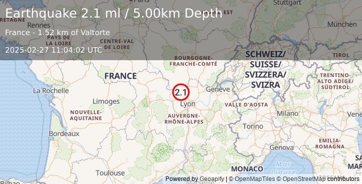 Earthquake FRANCE (2.1 ml) (2025-02-27 11:04:02 UTC)