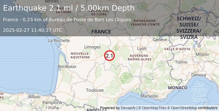 Earthquake FRANCE (2.1 ml) (2025-02-27 11:40:37 UTC)