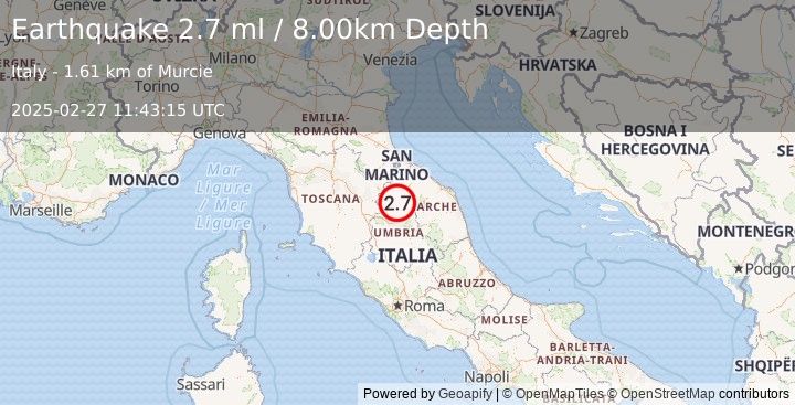 Earthquake CENTRAL ITALY (2.7 ml) (2025-02-27 11:43:15 UTC)