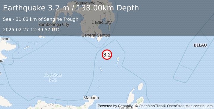 Earthquake KEPULAUAN TALAUD, INDONESIA (3.2 m) (2025-02-27 12:39:57 UTC)