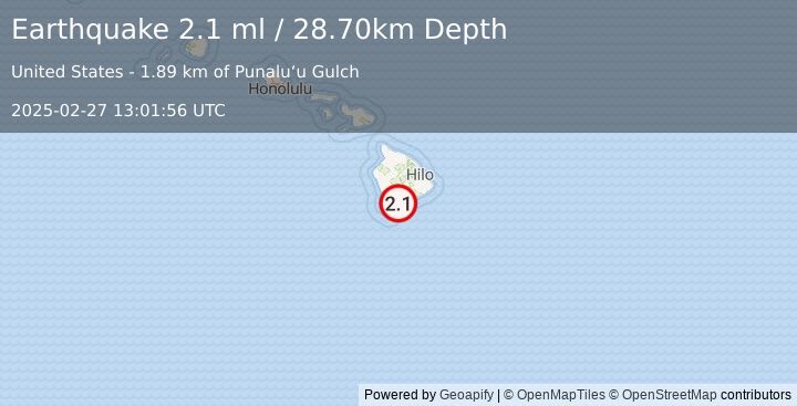 Earthquake ISLAND OF HAWAII, HAWAII (2.1 ml) (2025-02-27 13:01:56 UTC)