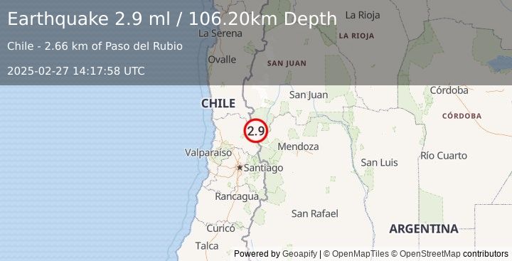 Earthquake MENDOZA, ARGENTINA (2.9 ml) (2025-02-27 14:17:58 UTC)