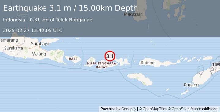 Earthquake SUMBAWA REGION, INDONESIA (3.1 m) (2025-02-27 15:42:05 UTC)