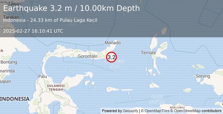 Earthquake MINAHASA, SULAWESI, INDONESIA (3.2 m) (2025-02-27 16:10:41 UTC)