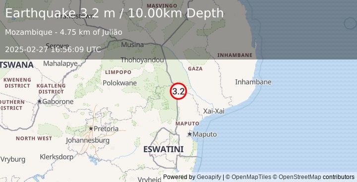 Earthquake MOZAMBIQUE (3.2 m) (2025-02-27 16:56:09 UTC)