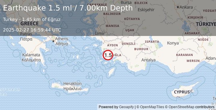 Earthquake WESTERN TURKEY (1.5 ml) (2025-02-27 16:59:44 UTC)