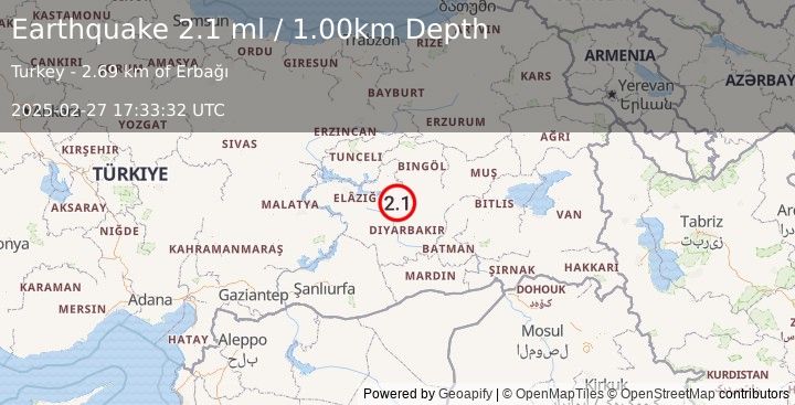 Earthquake EASTERN TURKEY (2.1 ml) (2025-02-27 17:33:32 UTC)