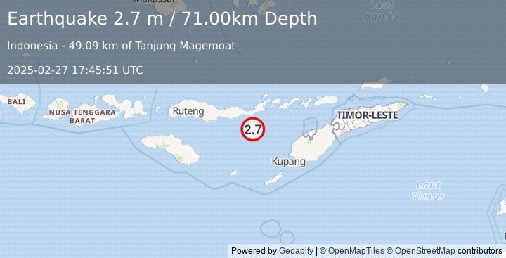 Earthquake SAVU SEA (2.7 m) (2025-02-27 17:45:51 UTC)