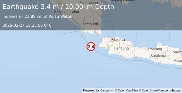 Earthquake SUNDA STRAIT, INDONESIA (3.4 m) (2025-02-27 18:35:56 UTC)