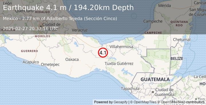 Earthquake VERACRUZ, MEXICO (4.1 m) (2025-02-27 20:37:56 UTC)