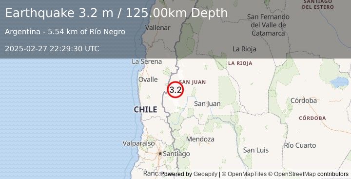 Earthquake SAN JUAN, ARGENTINA (3.3 ml) (2025-02-27 22:29:13 UTC)