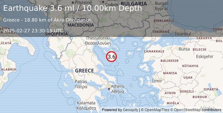 Earthquake AEGEAN SEA (3.6 ml) (2025-02-27 23:30:15 UTC)