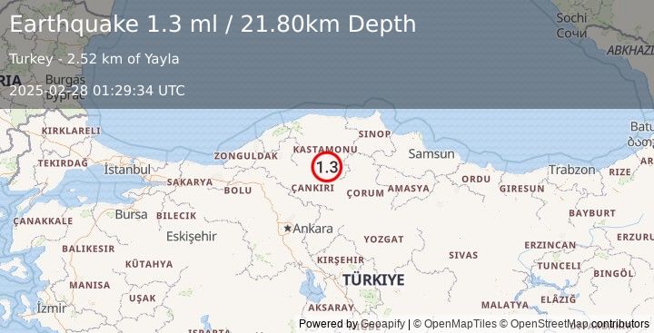 Earthquake CENTRAL TURKEY (1.3 ml) (2025-02-28 01:29:34 UTC)