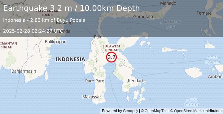 Earthquake SULAWESI, INDONESIA (3.2 m) (2025-02-28 02:24:27 UTC)