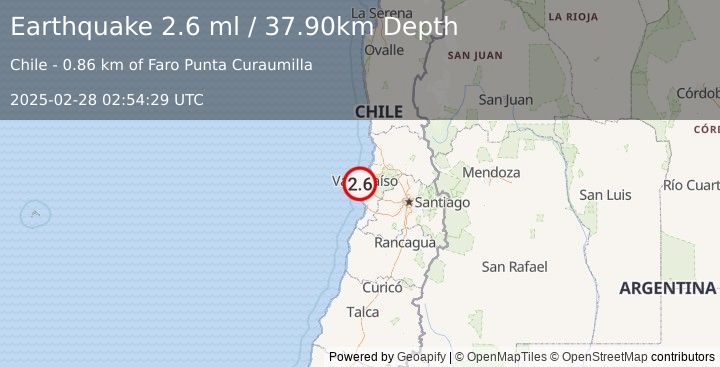 Earthquake VALPARAISO, CHILE (2.6 ml) (2025-02-28 02:54:29 UTC)