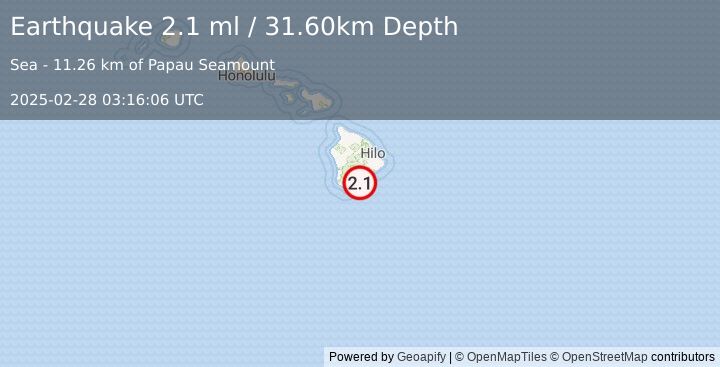 Earthquake ISLAND OF HAWAII, HAWAII (2.1 ml) (2025-02-28 03:16:06 UTC)