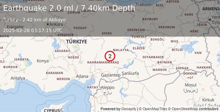 Earthquake CENTRAL TURKEY (2.0 ml) (2025-02-28 03:17:15 UTC)