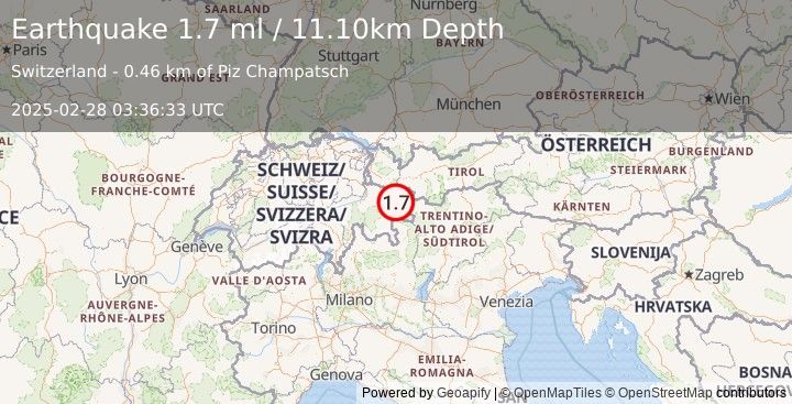 Earthquake SWITZERLAND (1.7 ml) (2025-02-28 03:36:33 UTC)