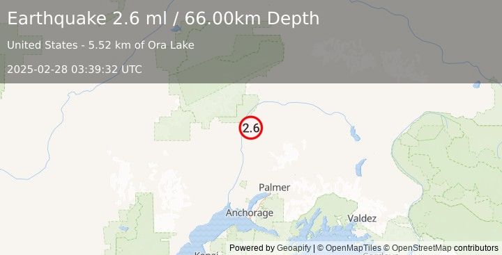 Earthquake CENTRAL ALASKA (2.6 ml) (2025-02-28 03:39:32 UTC)