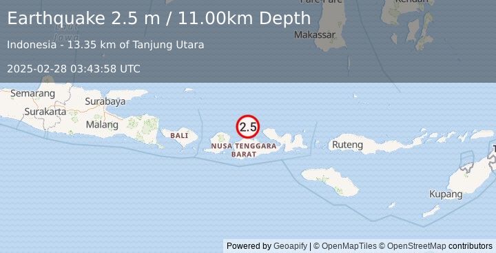 Earthquake SUMBAWA REGION, INDONESIA (2.5 m) (2025-02-28 03:43:58 UTC)