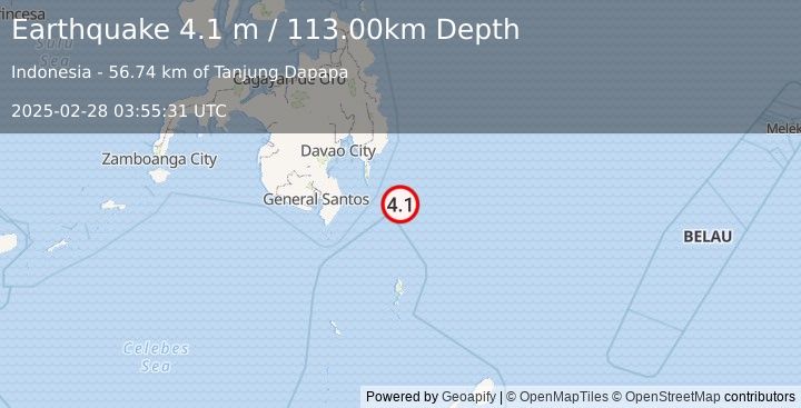 Earthquake MINDANAO, PHILIPPINES (4.1 m) (2025-02-28 03:55:31 UTC)