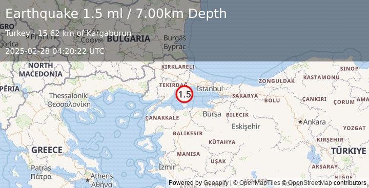 Earthquake WESTERN TURKEY (1.5 ml) (2025-02-28 04:20:22 UTC)