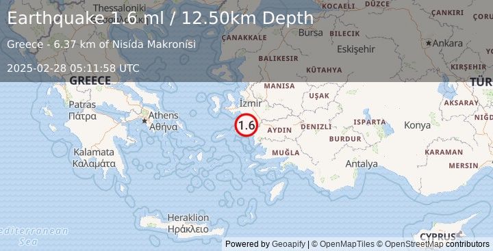 Earthquake WESTERN TURKEY (1.6 ml) (2025-02-28 05:11:58 UTC)