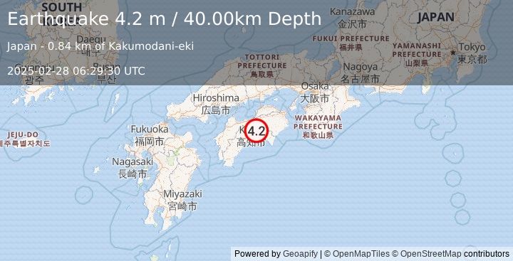 Earthquake SHIKOKU, JAPAN (4.2 m) (2025-02-28 06:29:30 UTC)