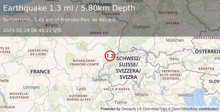 Earthquake SWITZERLAND (1.3 ml) (2025-02-28 06:40:22 UTC)