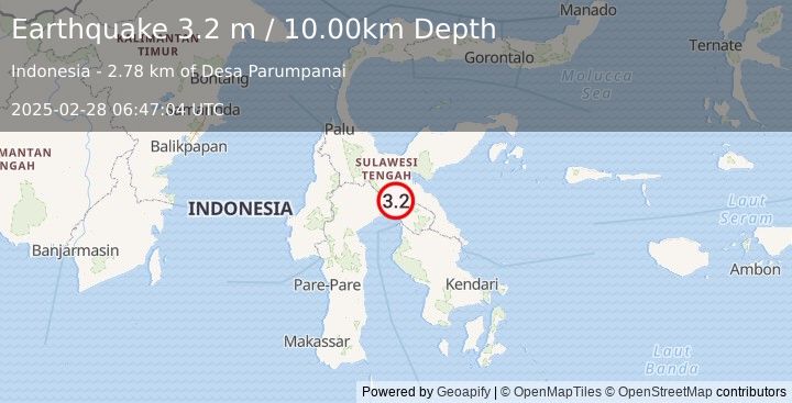 Earthquake SULAWESI, INDONESIA (3.2 m) (2025-02-28 06:47:04 UTC)