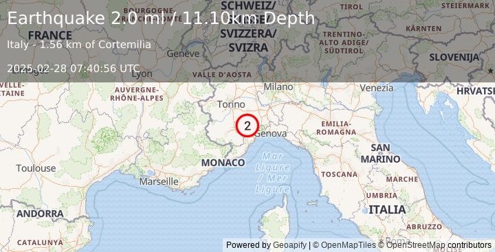 Earthquake NORTHERN ITALY (2.0 ml) (2025-02-28 07:40:56 UTC)